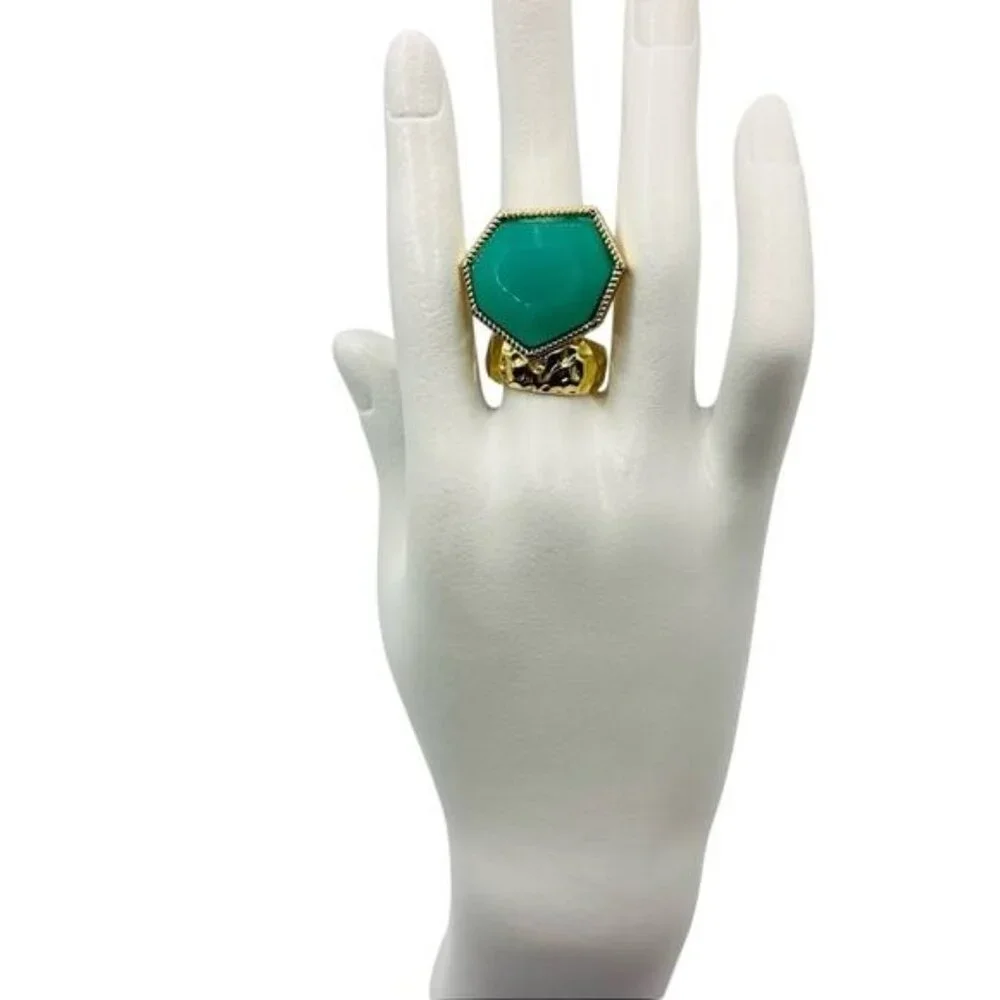 Jewelmint Gold-Tone Faux Turquoise Cocktail Statement Ring - Picture 2 of 6